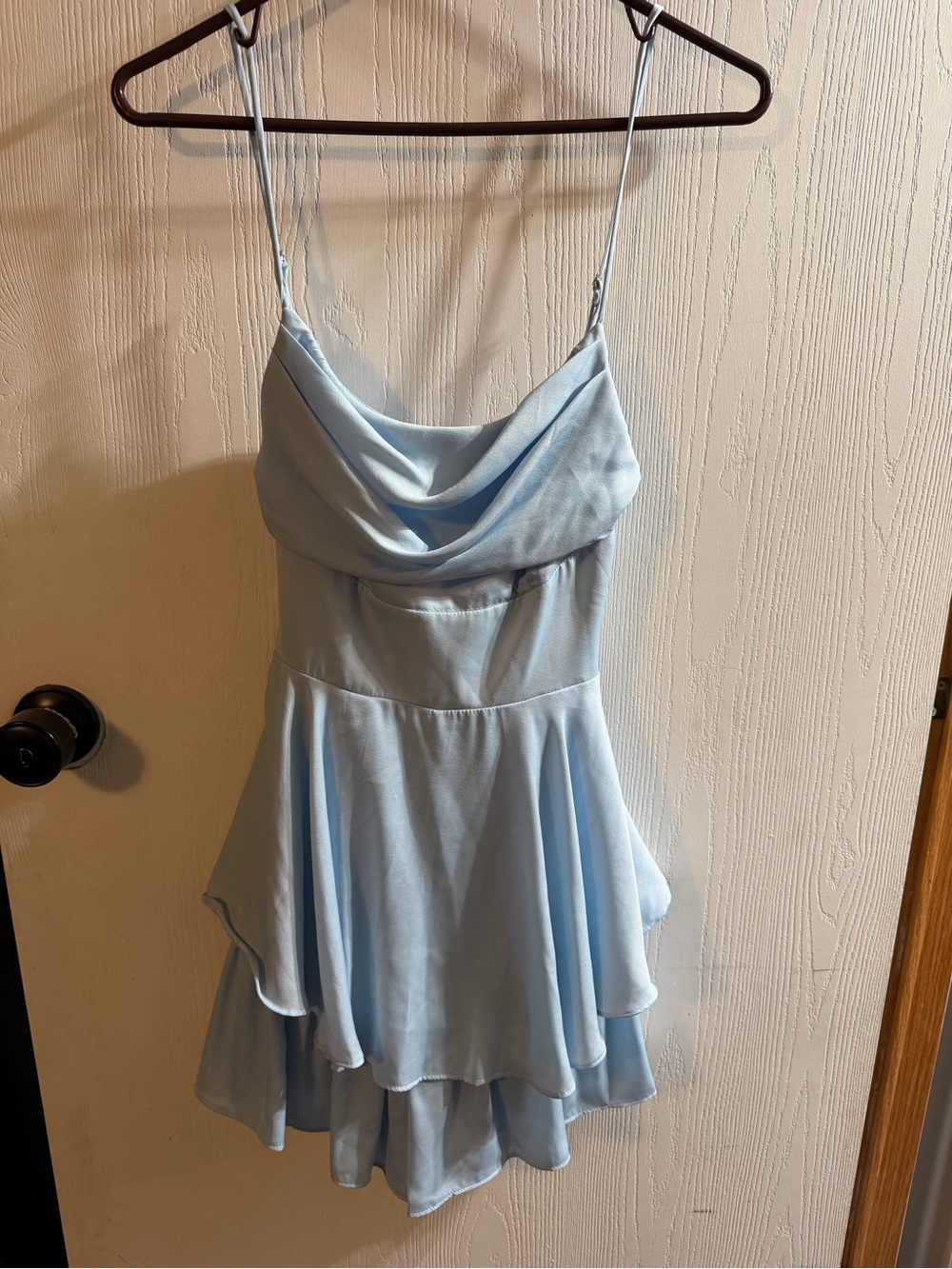 Light Blue Spaghetti Strap Cowl Neck Dress